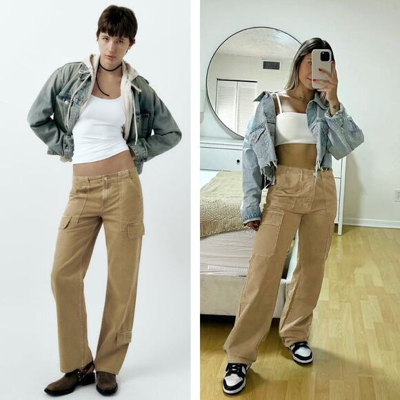 Zara Pants - NWT ZARA Mid Rise Adjustable Strap Cargo Pants Size 00